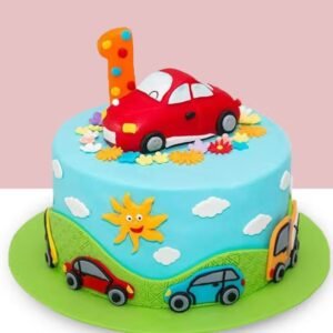 Fondant car first birthday cake