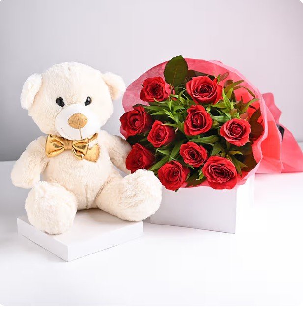 Red roses with white Teddy